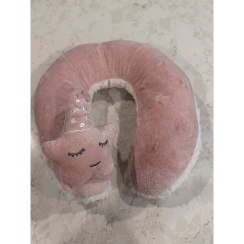 Plush Pink Star Neck Pillow Kids Travel Cushion Sherpa Fleece Sleepy Star